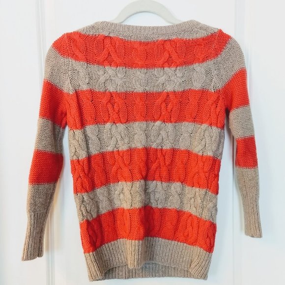 Women's Ann Taylor LOFT Tan and Orange Stripe Cableknit Sweater - Small - Picture 2 of 6